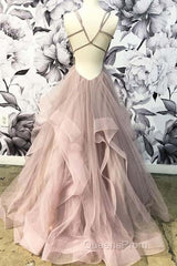 Open Back Dusty Pink Long Evening Prom Dress Simple Evening Gowns,