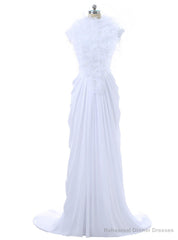 Open Back Formal Celebrity Dresses Mermaid Cap Sleeves Chiffon Lace Feather