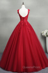 Open Back Red Lace Long Evening Prom Dress, Red Lace Formal Evening Dress, Red Ball Gown