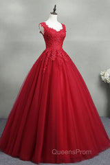 Open Back Red Lace Long Evening Prom Dress, Red Lace Formal Evening Dress, Red Ball Gown