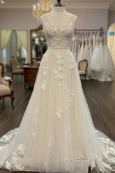 Open Back V-Neck A-Line Wedding Dress, Bridal Gown ,Dress For Brides