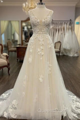 Open Back V-Neck A-Line Wedding Dress, Bridal Gown ,Dress For Brides