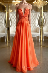 Orange Chiffon Long Evening Prom Dress, Orange Long Formal Evening Dress