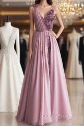 Pale Pink Tulle V Neck Dress 3D Flowers Embroidery