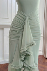 Pea Green Suspender Long Dress