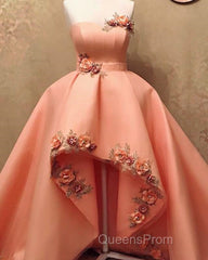 Peach Sweetheart High Low Dress With 3D Flowers