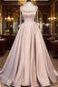 Pink A Line Satin Long Evening Prom Dress Formal Evening Dress