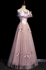 Pink A-Line Strapless Satin Tulle Long Evening Prom Dress Graduation Evening Prom Birthday Dress