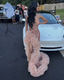 Pink Beaded Classy Dress With Slit Sequins Evning Dress