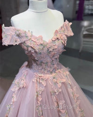 Pink Butterfly Embroidery Ball Gown Dress