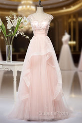 Pink Elegant Tulle A-Line Floor Length Wedding Party Dress, Light Pink Gown