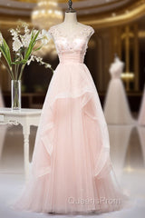 Pink Elegant Tulle A-Line Floor Length Wedding Party Dress, Light Pink Gown