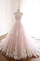 Pink Elegant Tulle V-neckline Straps Party Dress with Lace Pink Sweet 16 Dress prom dresses shops