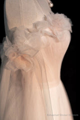 Pink Gradient Tulle Long A-Line Prom Dress, Long Sleeve Evening Party Dress