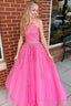 Pink Halter Long Prom Dress With Appliques