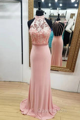 Pink Mermaid Lace Long Wedding Dress
