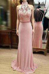Pink Mermaid Lace Long Wedding Dress