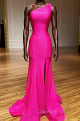 Pink Mermaid One Shoulder Long Evening Prom Dress