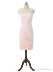 Pink Mother Of The Bride Dresses Sheath Cap Sleeves Knee Length