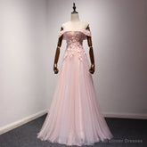 Pink Off Shoulder Handmade Formal Dresses , Long Prom Dresses