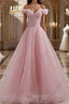 Pink off shoulder tulle sequin long Evening Prom Dress, pink formal Dress