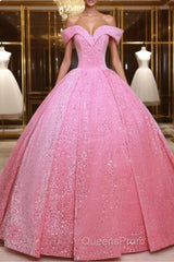 Pink Quinceanera Dress Sequin Off The Shoulder Ball Gown Dress