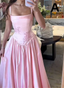 Pink Retro Elegant A-Line Spaghetti Strap Satin Long Classy Evening Dress Birthday Party Dress Bridesmaid Dress