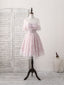 Pink Round Neck Lace Tulle Short Prom Dress, Pink Homecoming Dress