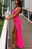 Pink Sequin Long Classy Prom Dress Strapless Mermaid Classy Evening Party Gown