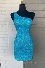 Pink Sequin One Shoulder Cutout Homecoming Dress Gala Dress Short