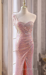 Pink Sequins Mermaid Sweetheart Long Evening Prom Dress, Pink Sequins Evening Dress