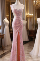 Pink Sequins Mermaid Sweetheart Long Evening Prom Dress, Pink Sequins Evening Dress