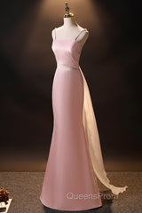 Pink Simple Mermaid Straps Long Evening Dress, Pink Formal Dress Evening Prom Dress