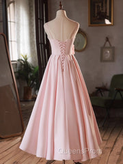 Pink Straps Sweetheart Long Satin Wedding Party Dress, Pink Formal Dress Evening Prom Dress