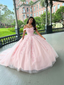 Pink Tulle Applique Long Classy Prom Dress Quinceanera Dress Ball Gown