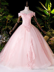 Pink Tulle Appliques Beading Quinceanera Dress