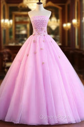 Pink Tulle Ball Gown Sweet 16 Party Dress, Pink Formal Dress, Quinceanera Dress
