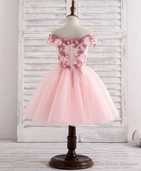 Pink Tulle Lace Applique Short Flower Girl Dresses