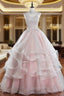 Pink Tulle Lace Long Evening Prom Dress, Pink Sweet 16 Dress