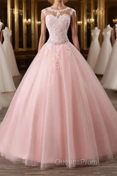 Pink tulle lace long Evening Prom Dress, pink tulle evening Dress