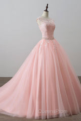 Pink tulle lace long Evening Prom Dress, pink tulle evening Dress