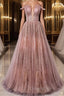 Pink tulle lace long Evening Prom Dress pink tulle formal Dress