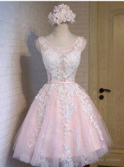 Pink Tulle Lace Short Homecoming Dress