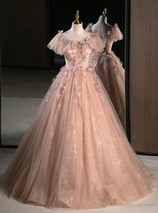 Pink Tulle Off the Shoulder 3D Flower Quinceanera Dress