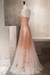Pink tulle sequin beads long Evening Prom Dress pink tulle formal Dress