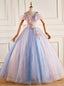 Pink Tulle Sequins V-neck Appliques Quinceanera Dress