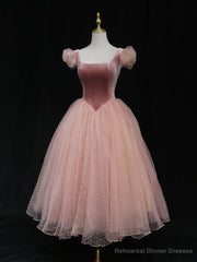 Pink Tulle Short Prom Dress, Pink Tulle Puffy Homecoming Dress