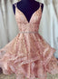 Pink Tulle Straps Lace-up Short Prom Dress Homecoming Dress, Pink Party Dress