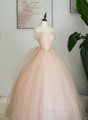 Pink Tulle Sweetheart Ball Gown Cute Sweet 16 Dress, Pink Tulle Evening Prom Dress
