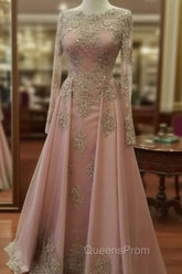 Plus Size Muslim Evening Dress A-Line Long Sleeves Pearls Lace Islamic Dubai Kaftan Saudi Arabic Long Evening Gown